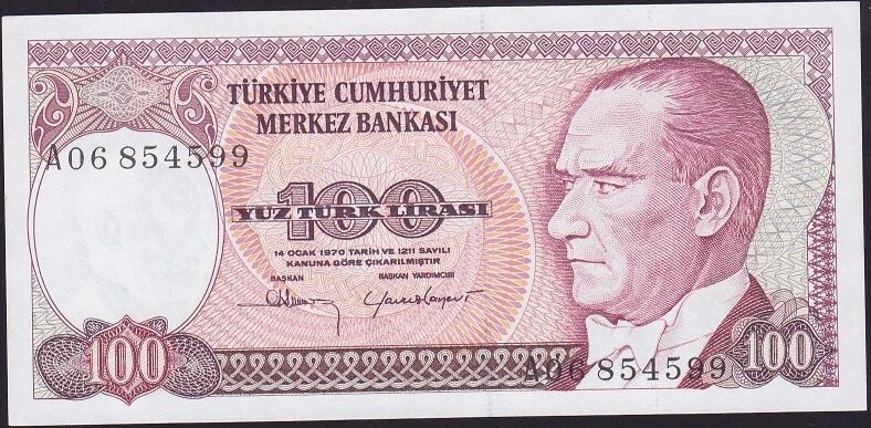 7.Emisyon 1.Tertip 100 Lira A06 854599 Çilaltı Çil