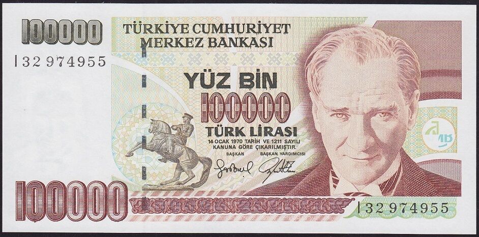 7.Emisyon 3.Tertip 100000 Lira I32 974955 Çilaltı Çil