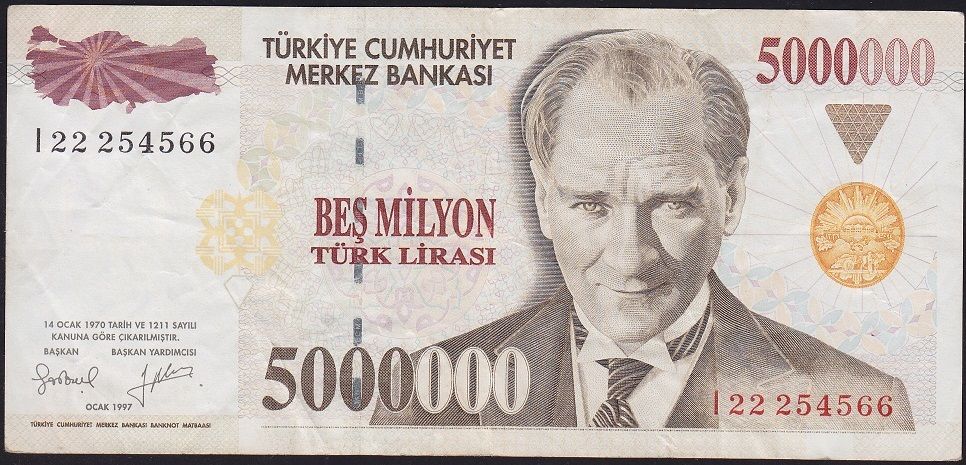7.Emisyon 5 000 000 Lira I22 254566 Çok Temiz+