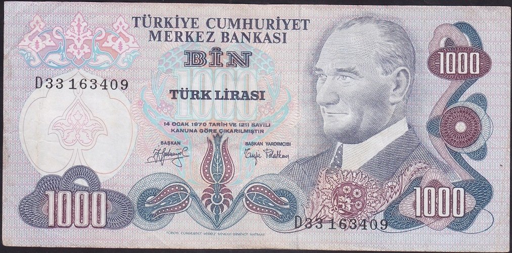 6.EMİSYON 2.TERTİP 1000 LİRA D33 163409 ÇOK TEMİZ