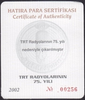 Hatıra Para Sertifikası - TRT Radyolarının 75.Yılı 2002