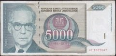 YUGOSLAVYA 5000 DİNAR 1992 ÇOK TEMİZ