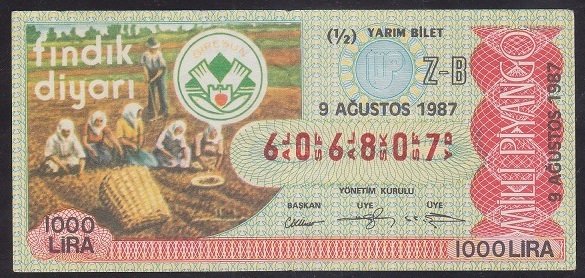 1987 9 AĞUSTOS YARIM BİLET Z-B SERİSİ