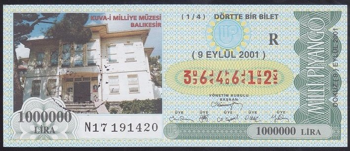 2001 9 EYLÜL ÇEYREK BİLET R SERİSİ