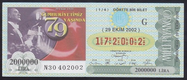 2002 29 EKİM ÇEYREK BİLET