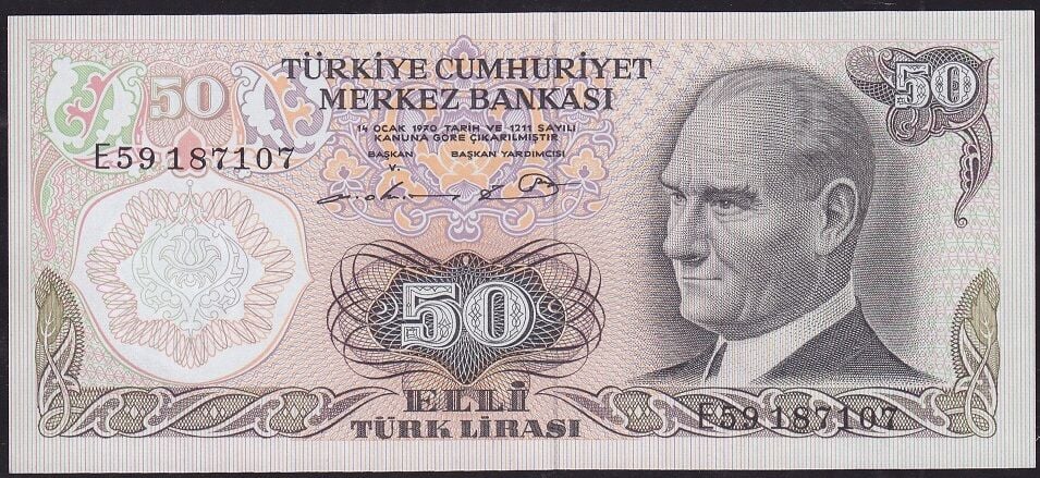 6.Emisyon 1.Tertip 50 Lira E59 187107 Çil