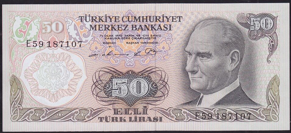 6.Emisyon 1.Tertip 50 Lira E59 187107 Çil