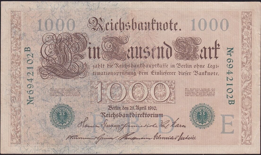 Almanya 1000 Mark 1910 Çok Çok Temiz