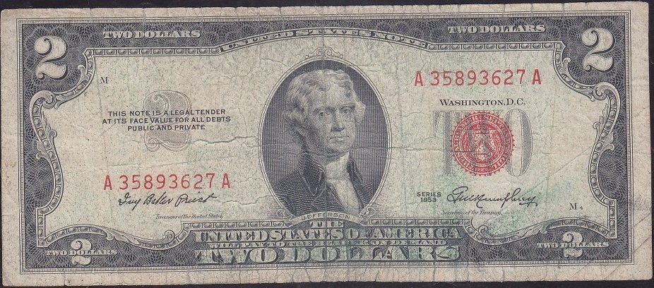 Amerika 2 Dolar 1953 Temiz Kırmızı Mühür