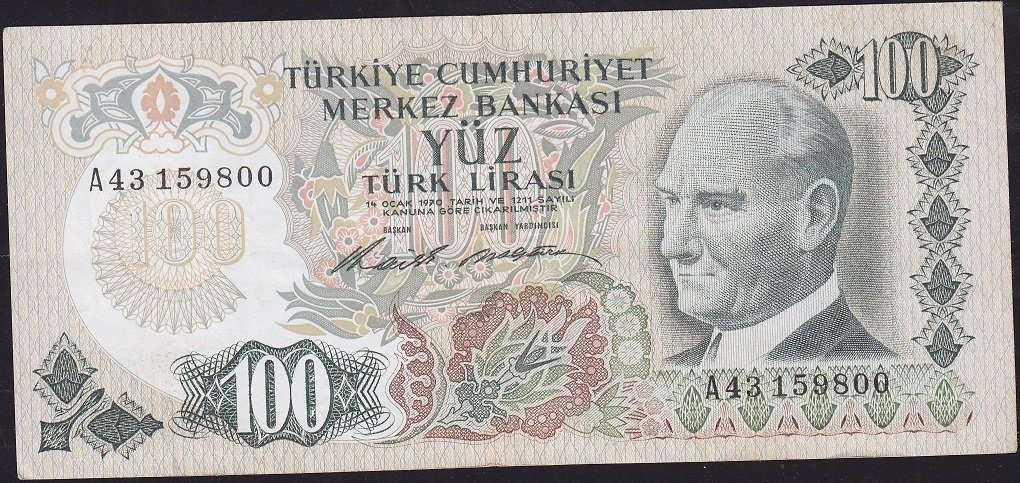 6.Emisyon 1.Tertip 100 Lira A43 159800 Çok Temiz