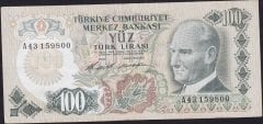 6.Emisyon 1.Tertip 100 Lira A43 159800 Çok Temiz