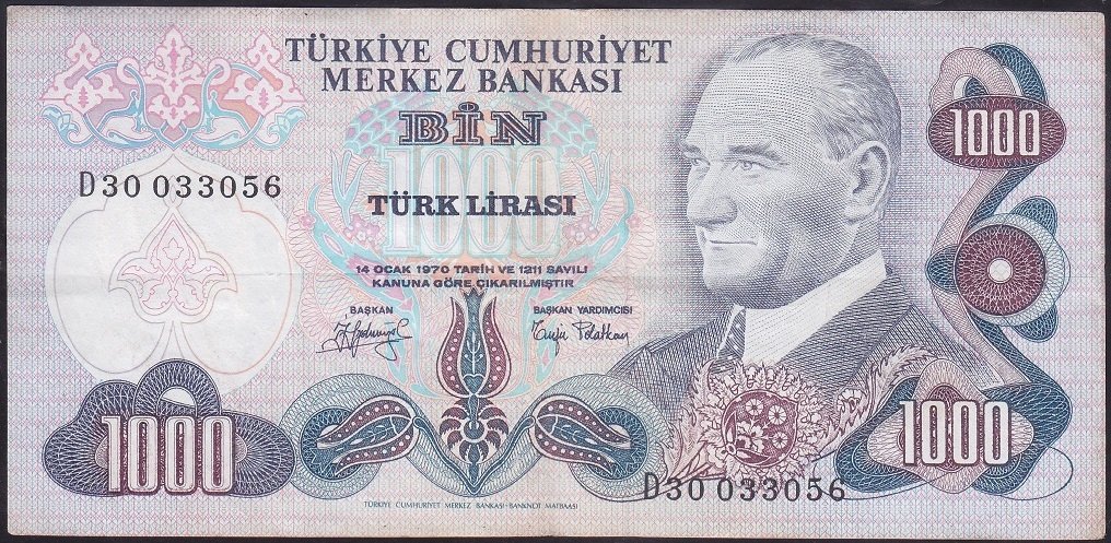 6.EMİSYON 2.TERTİP 1000 LİRA D30 033056 ÇOK TEMİZ +