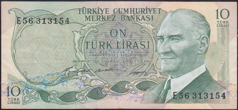6.Emisyon 1.Tertip 10 Lira E56 313154 Çok Temiz +
