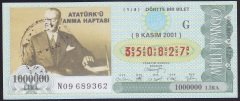 2001 9 KASIM ÇEYREK BİLET G SERİSİ