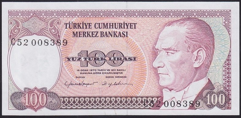 7.EMİSYON 2.TERTİP 100 LİRA C52 008389 ÇİLALTI