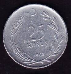 1963 Yılı 25 Kuruş Ters