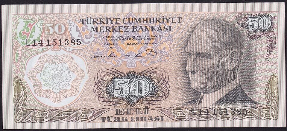 6.Emisyon 1.Tertip 50 Lira E14 151385 Çilaltı