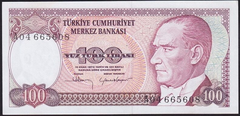 7.Emisyon 1.Tertip 100 Lira A04 665608 Çilaltı
