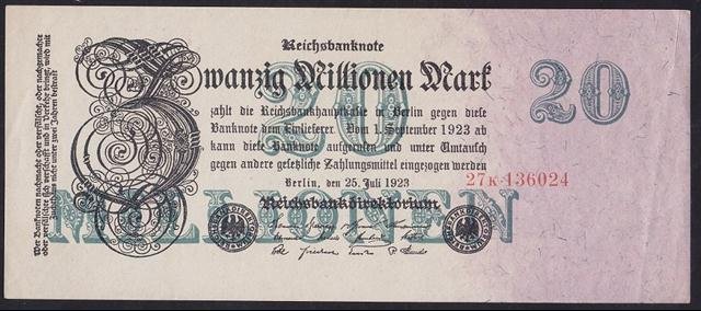 ALMANYA 20 MİLYON MARK 1923 ÇİLALTI