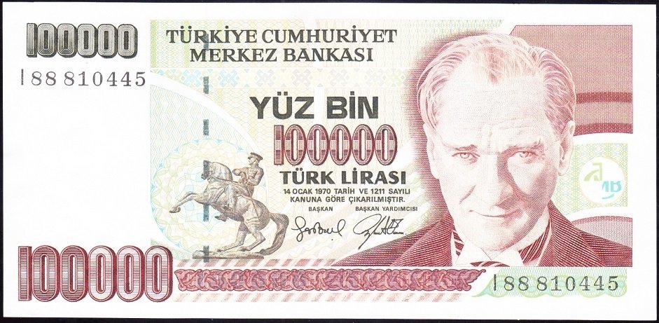7.Emisyon 3.Tertip 100000 Lira I88 810445 Çilaltı