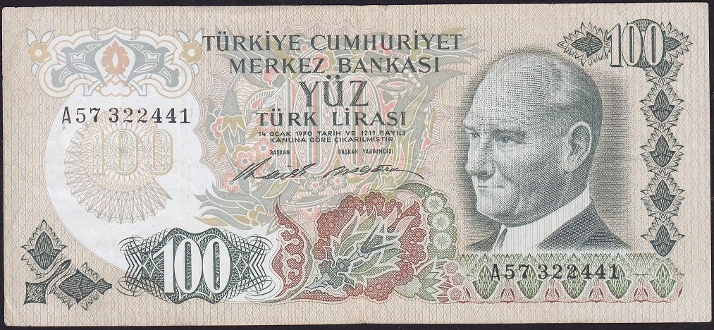 6.Emisyon 1.Tertip 100 Lira A57 322441 Çok Temiz