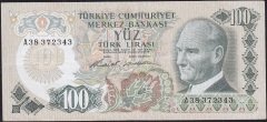 6.Emisyon 1.Tertip 100 Lira A38 372343 Çok Temiz+