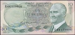 6.Emisyon 1.Tertip 10 Lira E44 129806 Çilaltı ( bombe var )