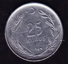 1964 Yılı 25 Kuruş Düz