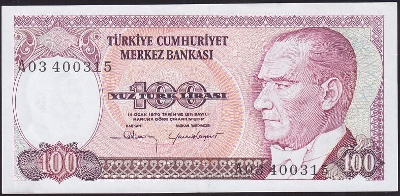 7.Emisyon 1.Tertip 100 Lira A03 400315 Çilaltı