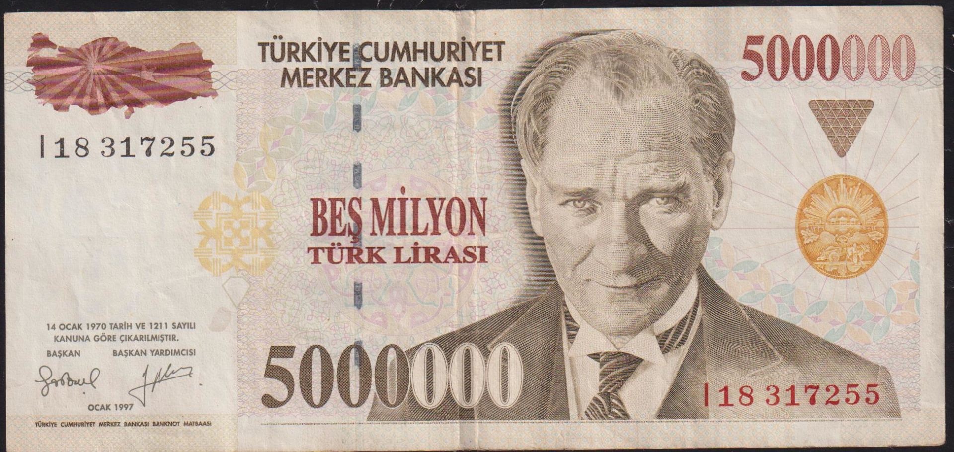 7.Emisyon 5 000 000 Lira I18 317255 Çok Temiz+