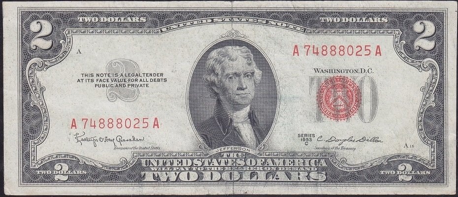 Amerika 2 Dolar 1953C Çok Temiz + (Kırmızı Mühür)
