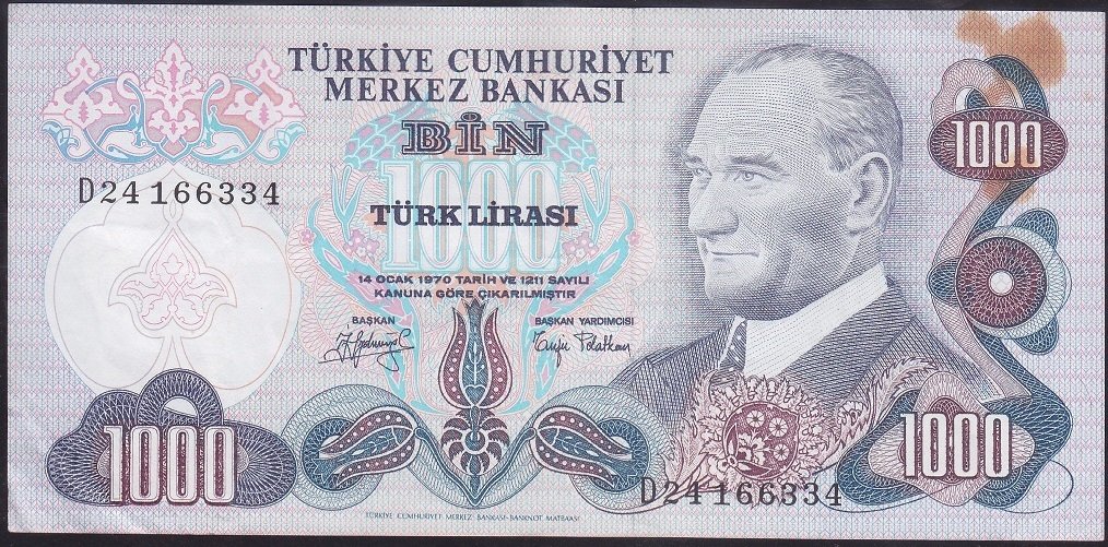 6.EMİSYON 2.TERTİP 1000 LİRA D24 166334 ÇOK TEMİZ +
