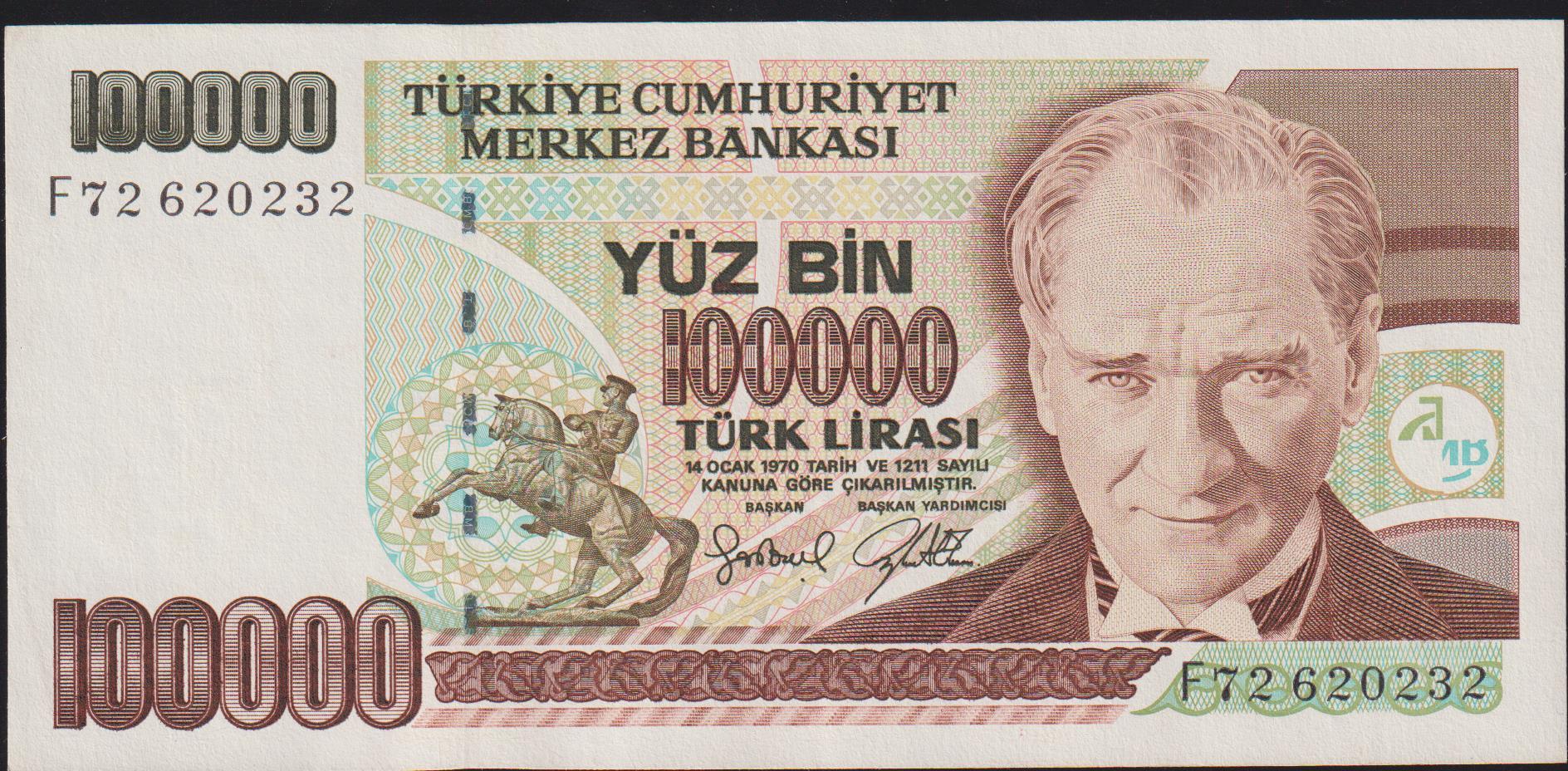 7.Emisyon 3.Tertip 100000 Lira F72 620232 Çilaltı
