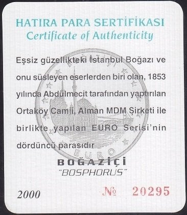 Hatıra Para Sertifikası - Boğaziçi 2000