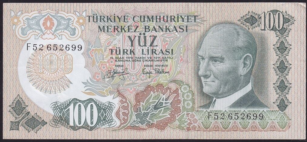 6.Emisyon 2.Tertip 100 Lira F52 652699 Çok Çok Temiz+