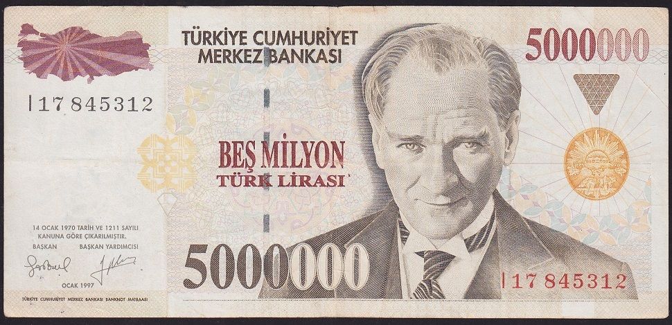 7.Emisyon 5 000 000 Lira I17 845312 Çok Temiz+