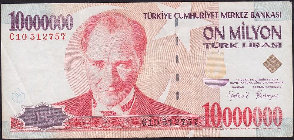 7.Emisyon 10 000 000 Lira C10 512757 Çok Temiz