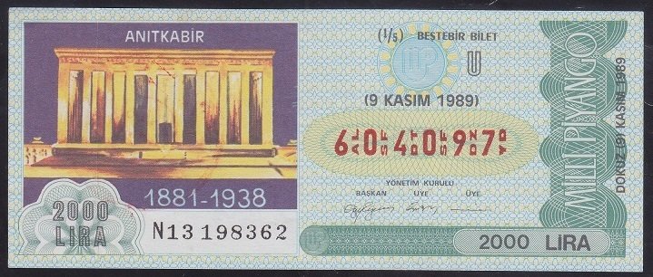 1989 9 KASIM ÇEYREK BİLET U SERİSİ