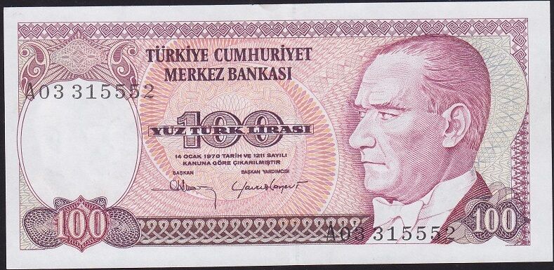 7.Emisyon 1.Tertip 100 Lira A03 315552 Ççt Çilaltı