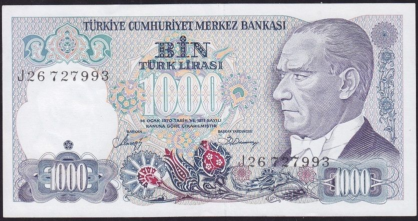 7.Emisyon 2.Tertip 1000 Lira J26 727993 Ççt Çilaltı