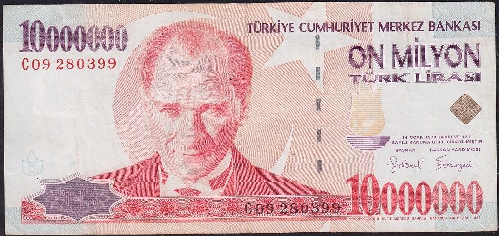 7.Emisyon 10 000 000 Lira C09 280399 Çok Temiz