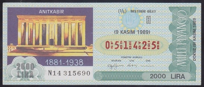 1989 9 KASIM ÇEYREK BİLET H SERİSİ