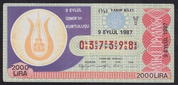 1987 9 EYLÜL YARIM BİLET Y SERİSİ