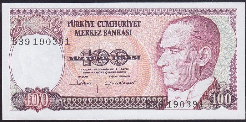 7.EMİSYON 1.TERTİP 100 LİRA B39 190391 ÇÇT +