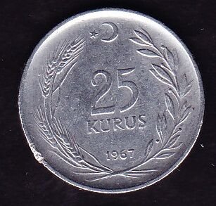 1967 Yılı 25 Kuruş Ters