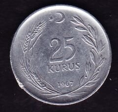 1967 Yılı 25 Kuruş Ters