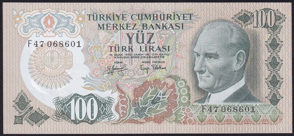 6.Emisyon 2.Tertip 100 Lira F47 068601 Çilaltı