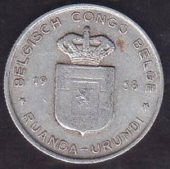 BELÇİKA KONGO 1 FRANK 1958 ( RWANDA - BURUNDİ )