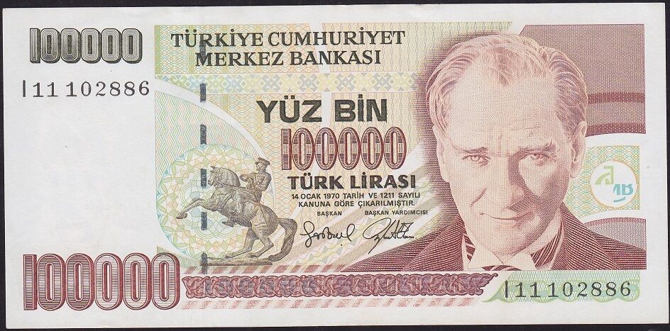 7.Emisyon 3.Tertip 100000 Lira I11 102886 Çilaltı