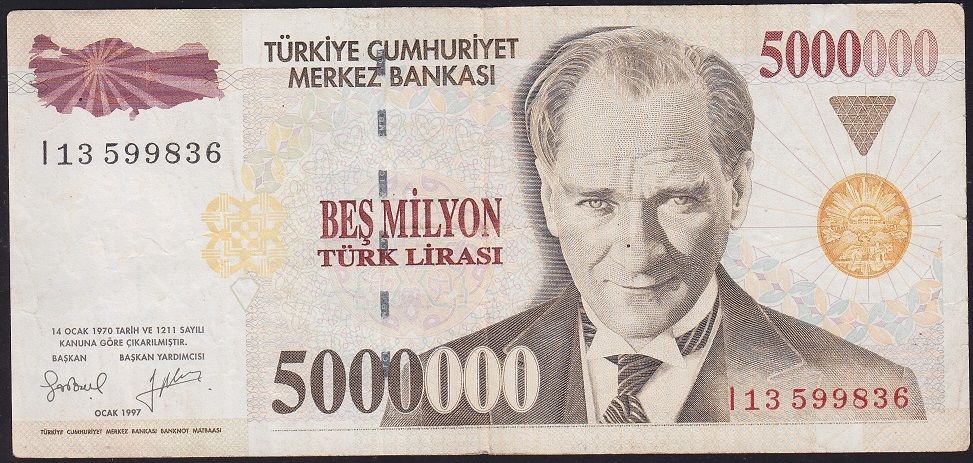 7.Emisyon 5 000 000 Lira I13 599836 Çok Temiz+